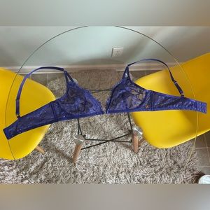 Savage X Fenty blue metallic mesh lace bralette Large